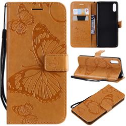 Embossing 3D Butterfly Leather Wallet Case for Sony Xperia L3 - Yellow