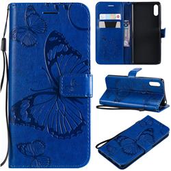 Embossing 3D Butterfly Leather Wallet Case for Sony Xperia L3 - Blue