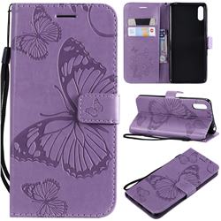 Embossing 3D Butterfly Leather Wallet Case for Sony Xperia L3 - Purple
