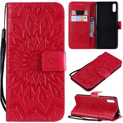 Embossing Sunflower Leather Wallet Case for Sony Xperia L3 - Red