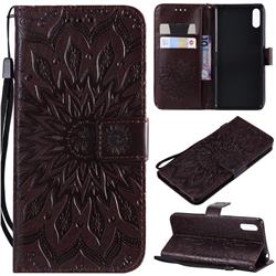 Embossing Sunflower Leather Wallet Case for Sony Xperia L3 - Brown