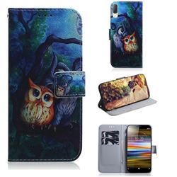Oil Painting Owl PU Leather Wallet Case for Sony Xperia L3