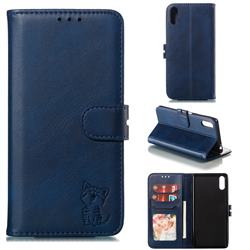 Embossing Happy Cat Leather Wallet Case for Sony Xperia L3 - Blue