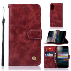 Luxury Retro Leather Wallet Case for Sony Xperia L3 - Wine Red
