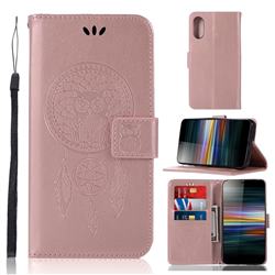 Intricate Embossing Owl Campanula Leather Wallet Case for Sony Xperia L3 - Rose Gold