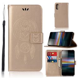 Intricate Embossing Owl Campanula Leather Wallet Case for Sony Xperia L3 - Champagne