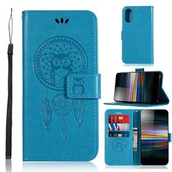 Intricate Embossing Owl Campanula Leather Wallet Case for Sony Xperia L3 - Blue
