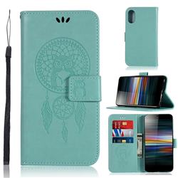 Intricate Embossing Owl Campanula Leather Wallet Case for Sony Xperia L3 - Green