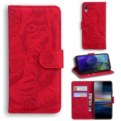 Intricate Embossing Tiger Face Leather Wallet Case for Sony Xperia L3 - Red