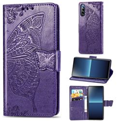 Embossing Mandala Flower Butterfly Leather Wallet Case for Sony Xperia L4 - Dark Purple