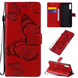 Embossing 3D Butterfly Leather Wallet Case for Sony Xperia L4 - Red