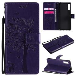 Embossing Butterfly Tree Leather Wallet Case for Sony Xperia L4 - Purple