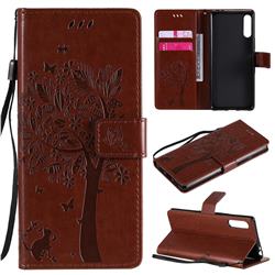 Embossing Butterfly Tree Leather Wallet Case for Sony Xperia L4 - Coffee