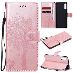 Embossing Butterfly Tree Leather Wallet Case for Sony Xperia L4 - Rose Pink