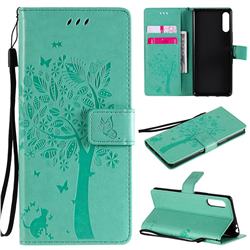 Embossing Butterfly Tree Leather Wallet Case for Sony Xperia L4 - Cyan