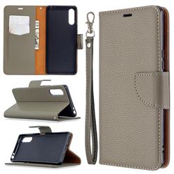 Classic Luxury Litchi Leather Phone Wallet Case for Sony Xperia L4 - Gray