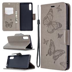 Embossing Double Butterfly Leather Wallet Case for Sony Xperia L4 - Gray