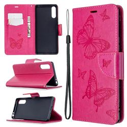 Embossing Double Butterfly Leather Wallet Case for Sony Xperia L4 - Red