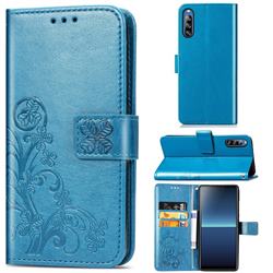 Embossing Imprint Four-Leaf Clover Leather Wallet Case for Sony Xperia L4 - Blue