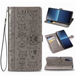 Embossing Dog Paw Kitten and Puppy Leather Wallet Case for Sony Xperia L4 - Gray