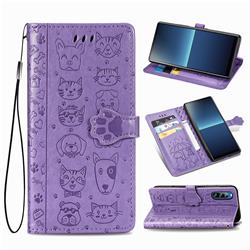 Embossing Dog Paw Kitten and Puppy Leather Wallet Case for Sony Xperia L4 - Purple