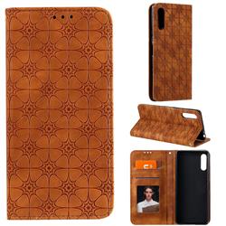 Intricate Embossing Four Leaf Clover Leather Wallet Case for Sony Xperia L4 - Yellowish Brown
