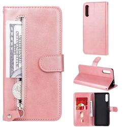 Retro Luxury Zipper Leather Phone Wallet Case for Sony Xperia L4 - Pink