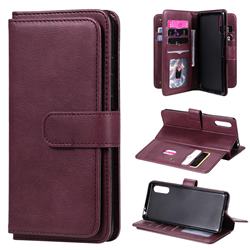 Multi-function Ten Card Slots and Photo Frame PU Leather Wallet Phone Case Cover for Sony Xperia L4 - Claret