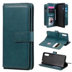 Multi-function Ten Card Slots and Photo Frame PU Leather Wallet Phone Case Cover for Sony Xperia L4 - Dark Green