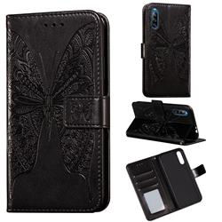 Intricate Embossing Vivid Butterfly Leather Wallet Case for Sony Xperia L4 - Black