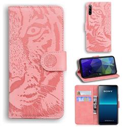 Intricate Embossing Tiger Face Leather Wallet Case for Sony Xperia L4 - Pink