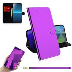 Shining Mirror Like Surface Leather Wallet Case for Sony Xperia L4 - Purple