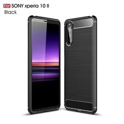 Luxury Carbon Fiber Brushed Wire Drawing Silicone TPU Back Cover for Sony Xperia 10 II - Black