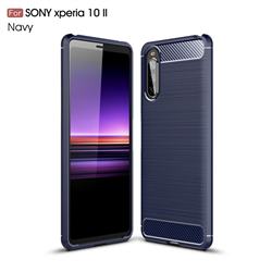 Luxury Carbon Fiber Brushed Wire Drawing Silicone TPU Back Cover for Sony Xperia 10 II - Navy