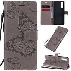 Embossing 3D Butterfly Leather Wallet Case for Sony Xperia 10 II - Gray
