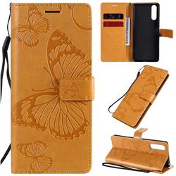 Embossing 3D Butterfly Leather Wallet Case for Sony Xperia 10 II - Yellow