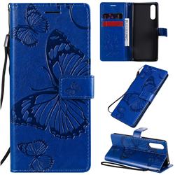 Embossing 3D Butterfly Leather Wallet Case for Sony Xperia 10 II - Blue