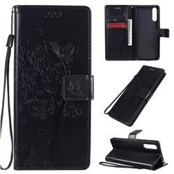 Embossing Butterfly Tree Leather Wallet Case for Sony Xperia 10 II - Black