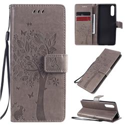 Embossing Butterfly Tree Leather Wallet Case for Sony Xperia 10 II - Grey