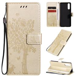 Embossing Butterfly Tree Leather Wallet Case for Sony Xperia 10 II - Champagne