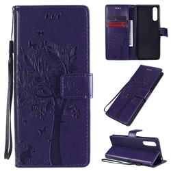Embossing Butterfly Tree Leather Wallet Case for Sony Xperia 10 II - Purple
