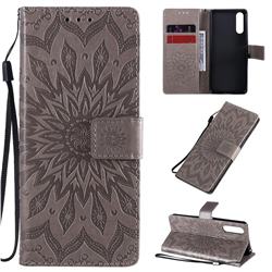 Embossing Sunflower Leather Wallet Case for Sony Xperia 10 II - Gray