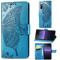 Embossing Mandala Flower Butterfly Leather Wallet Case for Sony Xperia 10 II - Blue
