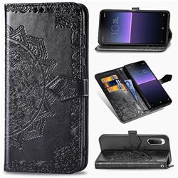 Embossing Imprint Mandala Flower Leather Wallet Case for Sony Xperia 10 II - Black