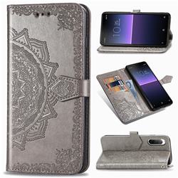 Embossing Imprint Mandala Flower Leather Wallet Case for Sony Xperia 10 II - Gray