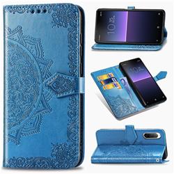 Embossing Imprint Mandala Flower Leather Wallet Case for Sony Xperia 10 II - Blue