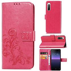 Embossing Imprint Four-Leaf Clover Leather Wallet Case for Sony Xperia 10 II - Rose Red