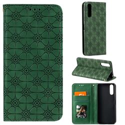 Intricate Embossing Four Leaf Clover Leather Wallet Case for Sony Xperia 10 II - Blackish Green