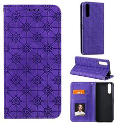 Intricate Embossing Four Leaf Clover Leather Wallet Case for Sony Xperia 10 II - Purple