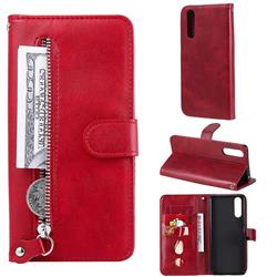 Retro Luxury Zipper Leather Phone Wallet Case for Sony Xperia 10 II - Red